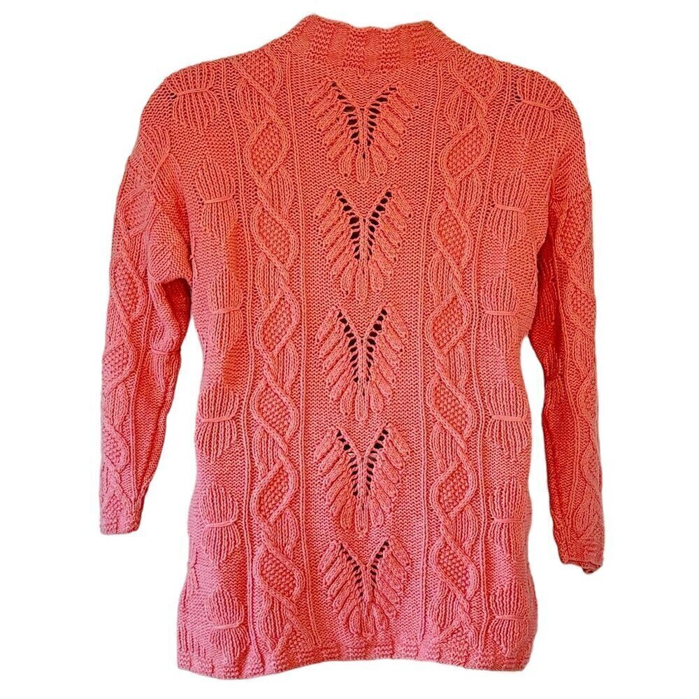 Handmade Linen Chunky Cable Knit Sweater Pink Open Knit MACKINAW  Women's M L